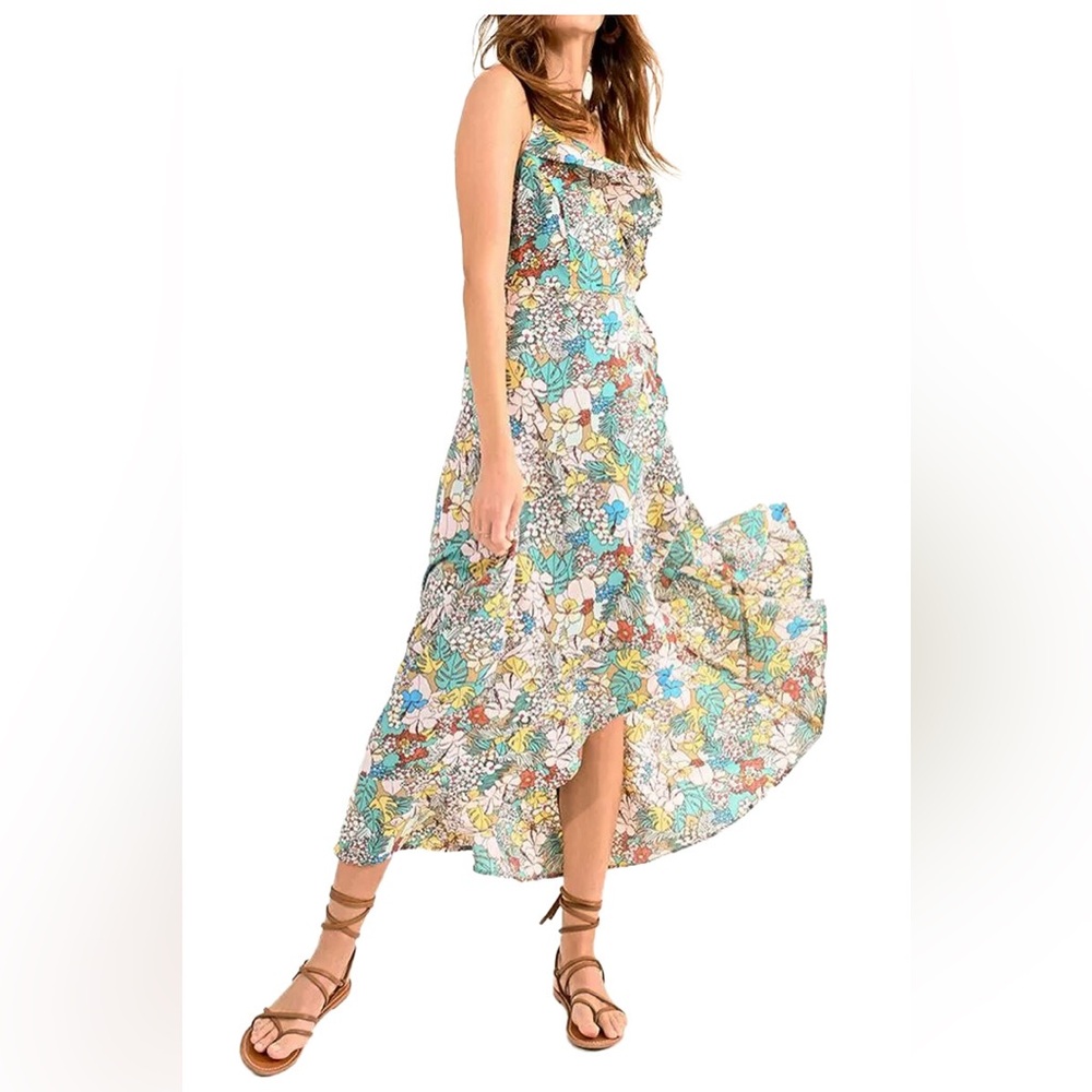 MOLLY BRACKEN PRINTED BACKLESS‎ LONG DRESS TURQUOISE MAEVA XS